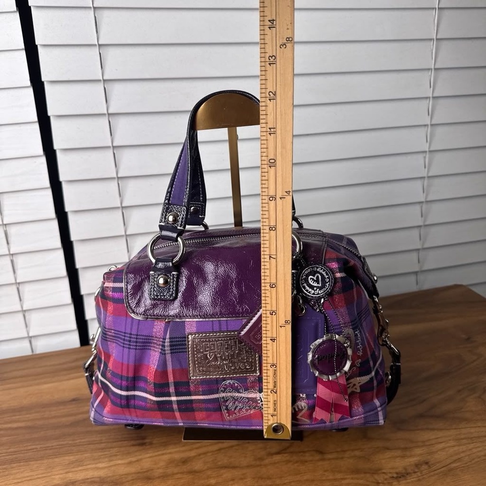 Coach Poppy Purple Tartan Plaid Satchel Limited Edition Hang Tags 15884 - Picture 7 of 16
